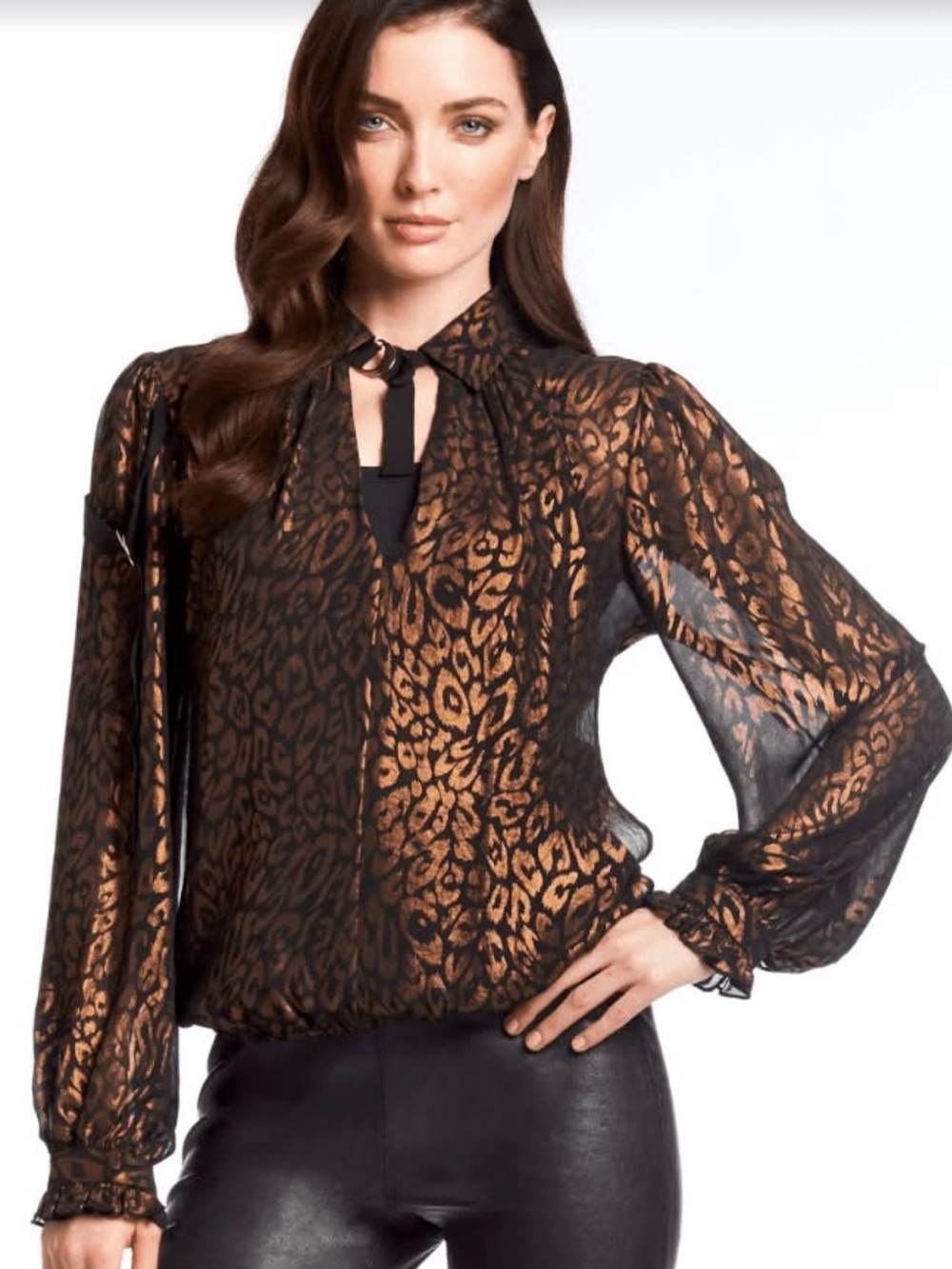 Alberto Makali Black Top with Metallic Bronze Animal Print